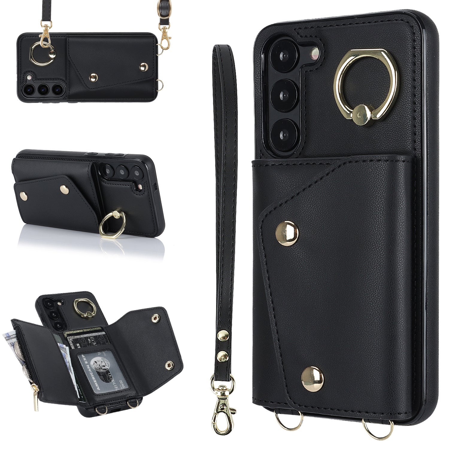 Crossbody Phone Case for Samsung Galaxy S23 Kickstand Zipper Wallet PU Leather Coated TPU Cover Crossbody Phone Case for Samsung Galaxy S23 Kickstand Zipper Wallet PU Leather Coated TPU Cover